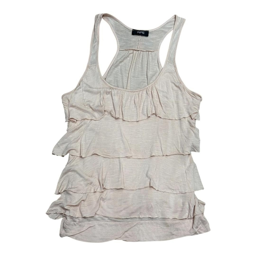 Ripe Tank Top Womens Medium Ruffle Tiered Sleeveless Racerback Rayon Summer